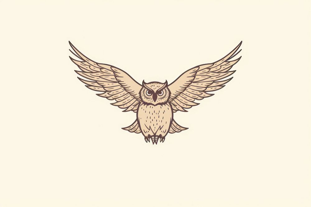 An owl flying icon drawing animal bird.