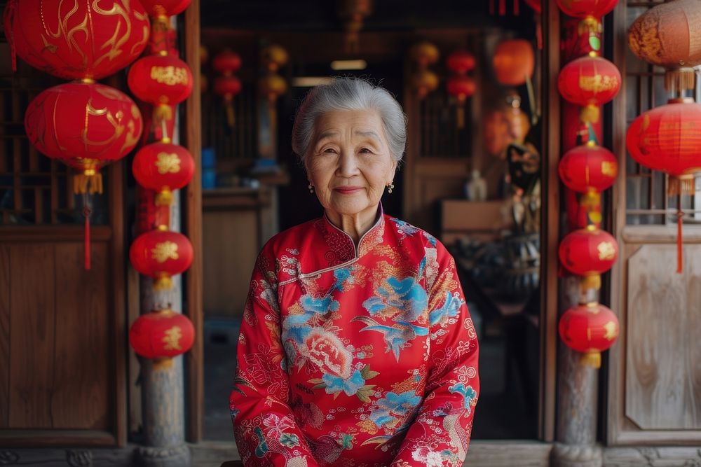 Senior chinese woman tradition portrait adult.