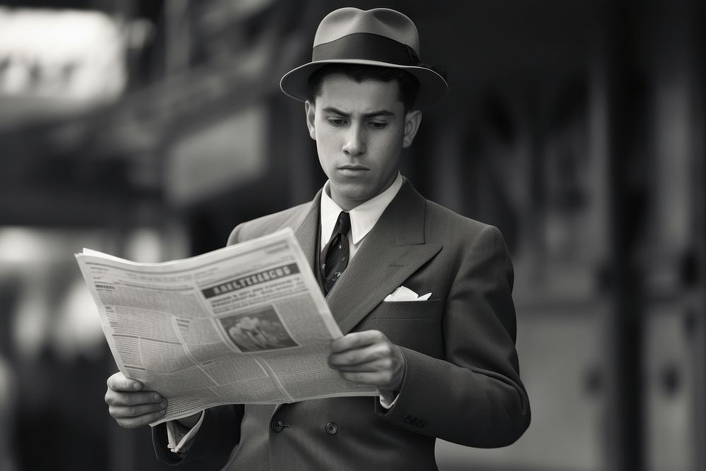 Newspaper portrait reading adult.