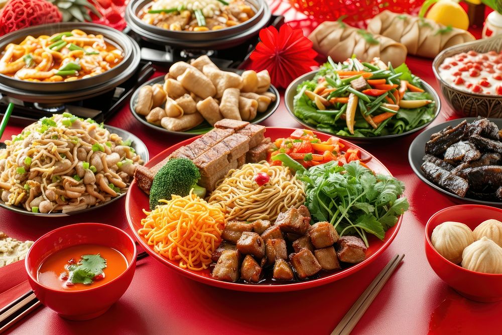 Chinese New Year food salad table.