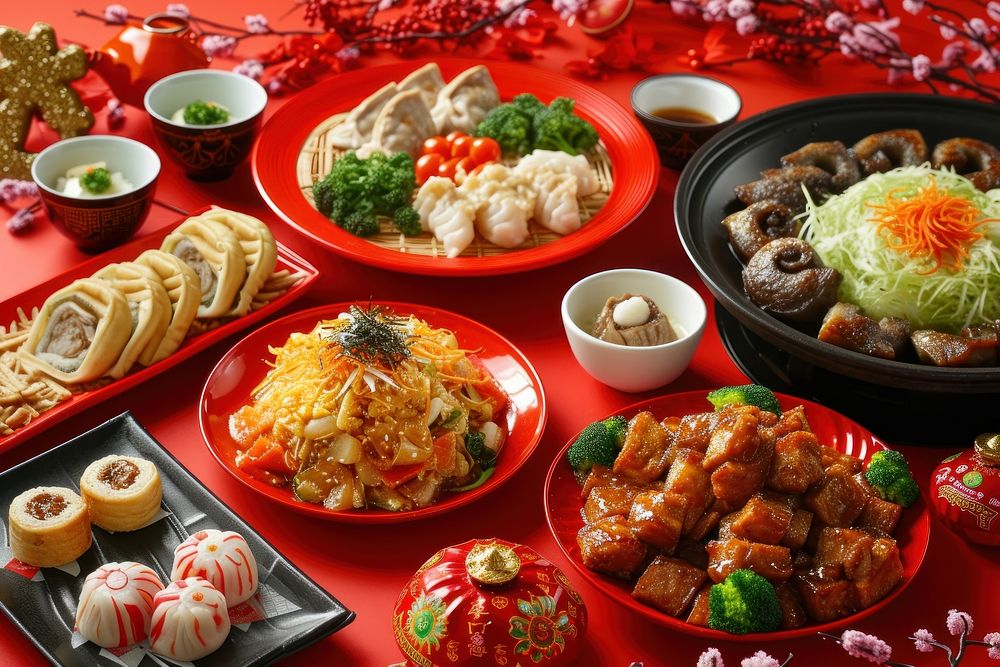 Chinese New Year food plate table.
