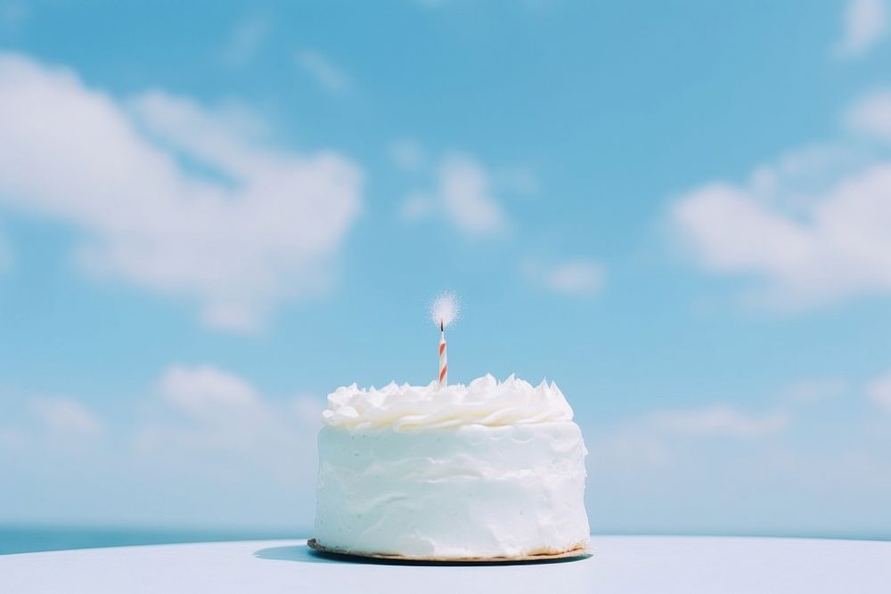 Cute birthday cake and sky outdoors dessert nature.