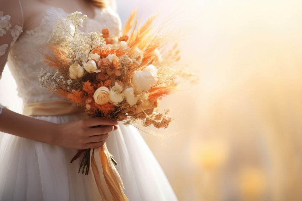 A women holding bouquet wedding fashion flower.