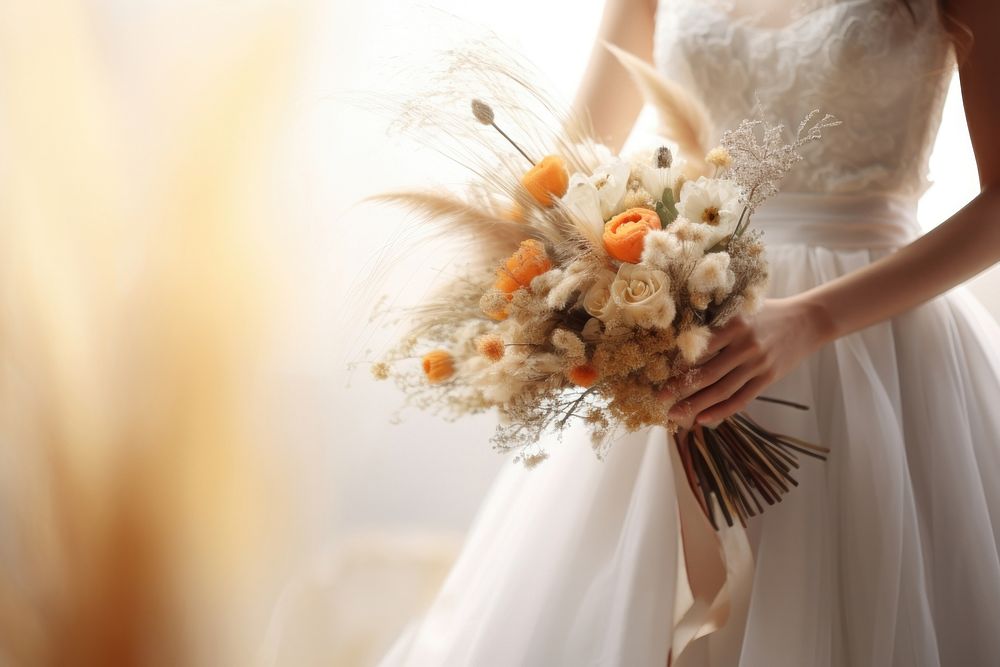 A women holding bouquet wedding fashion flower.