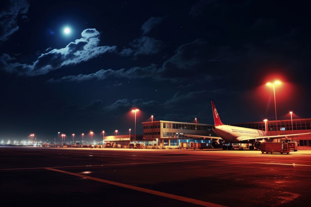 International airport night airplane outdoors.