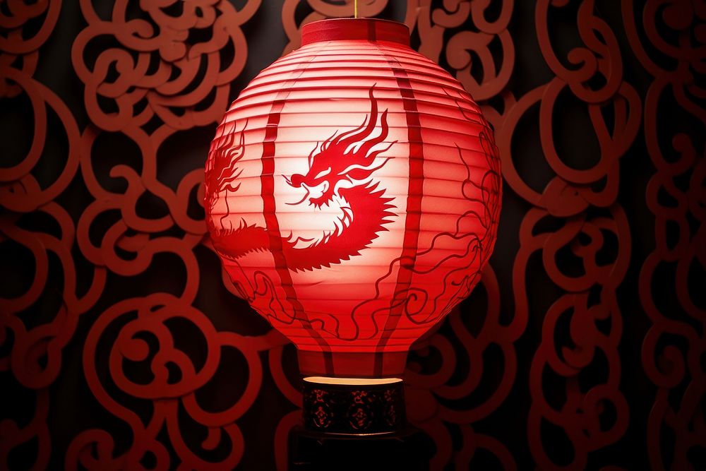  Dragon paper lantern red illuminated celebration. AI generated Image by rawpixel.