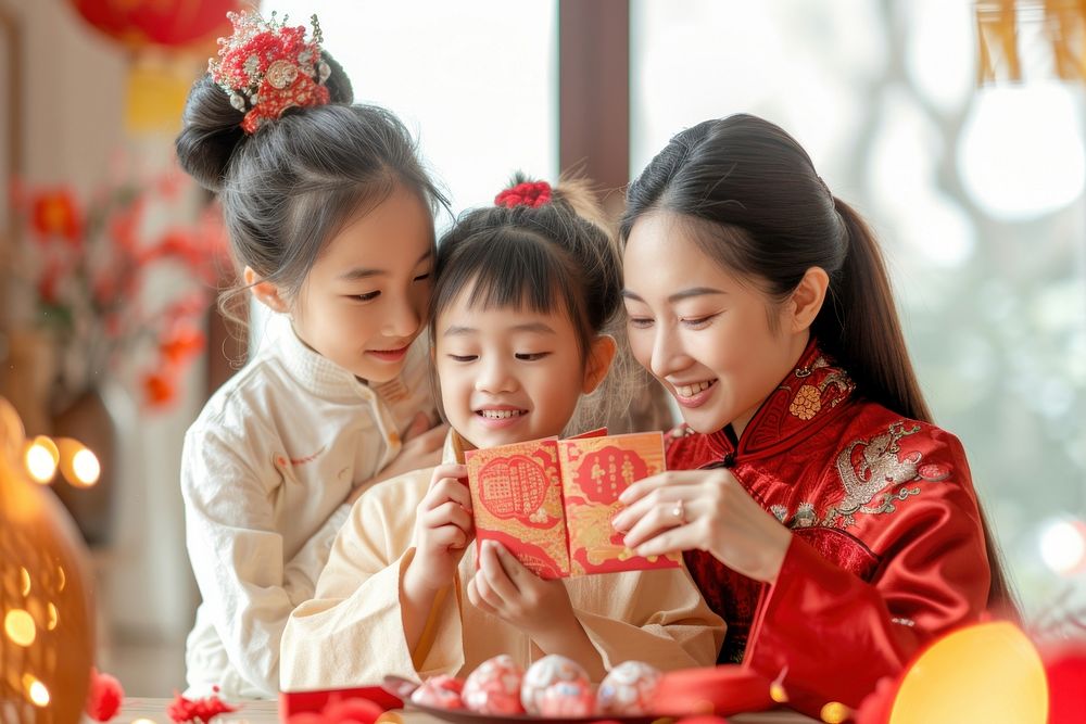 Chinese family child adult red.