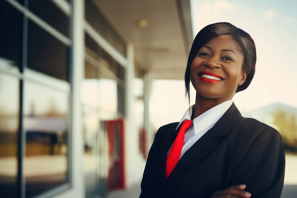 African American woman smiling day architecture.