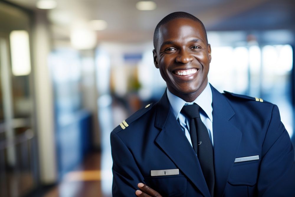 African American man officer smiling adult.