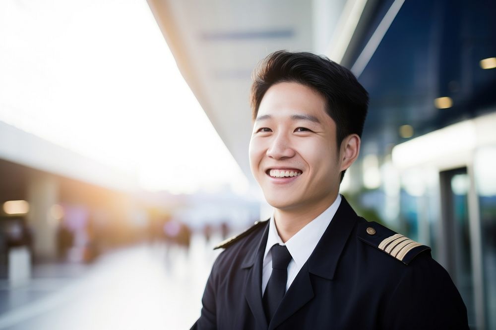 Asian man smiling airport adult.