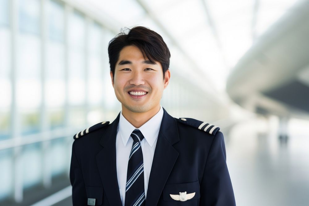Asian man officer smiling airport.