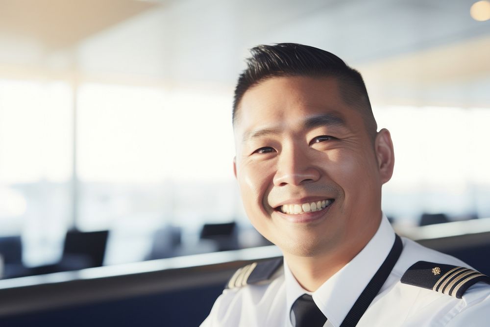 Asian man officer smiling adult.