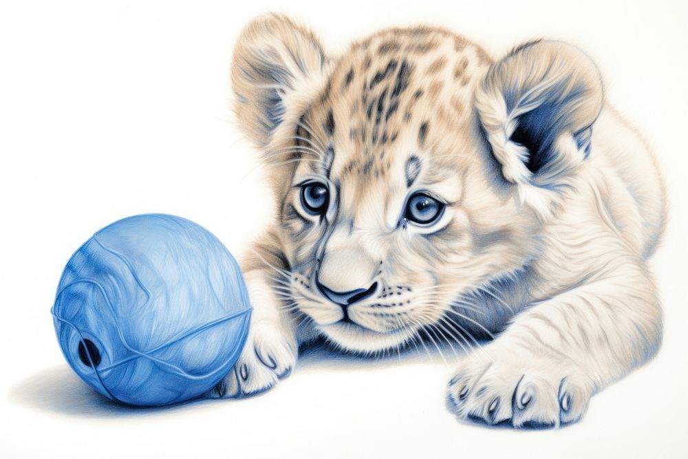Cute baby lion drawing mammal animal.