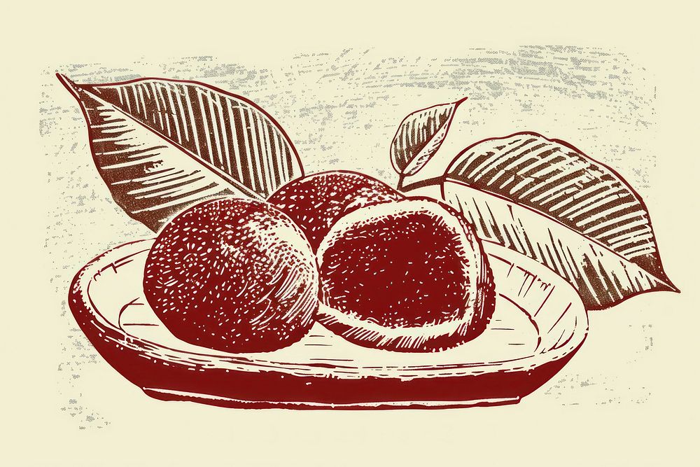 Red bean mochi drawing sketch fruit.