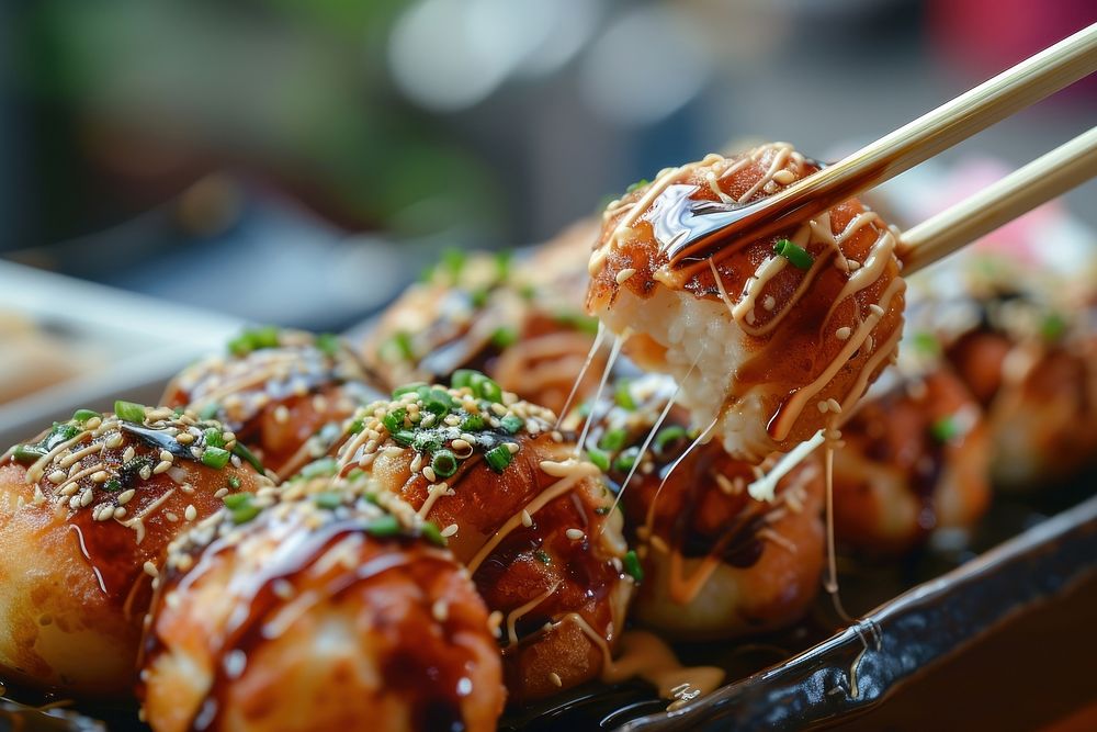 Takoyaki food chopsticks brochette.