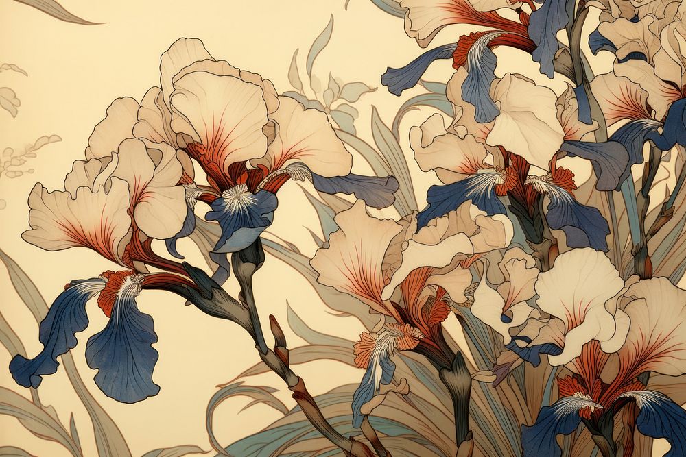 White iris vintage flower art backgrounds pattern.