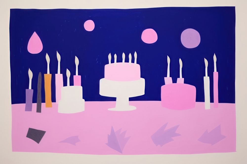 Birthday party have birthday cake painting dessert purple.
