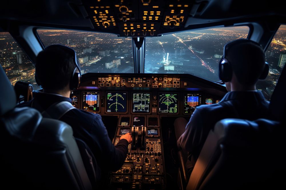 Airplane cockpit with 2 pilot aircraft vehicle light.