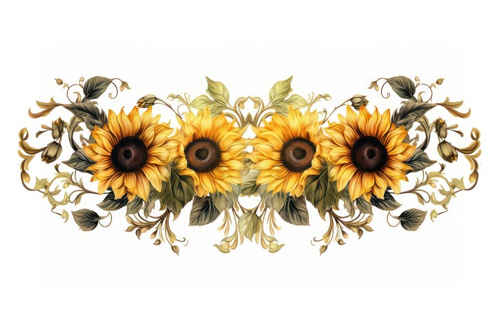 Vintage sunflower ornament frame graphics pattern plant.