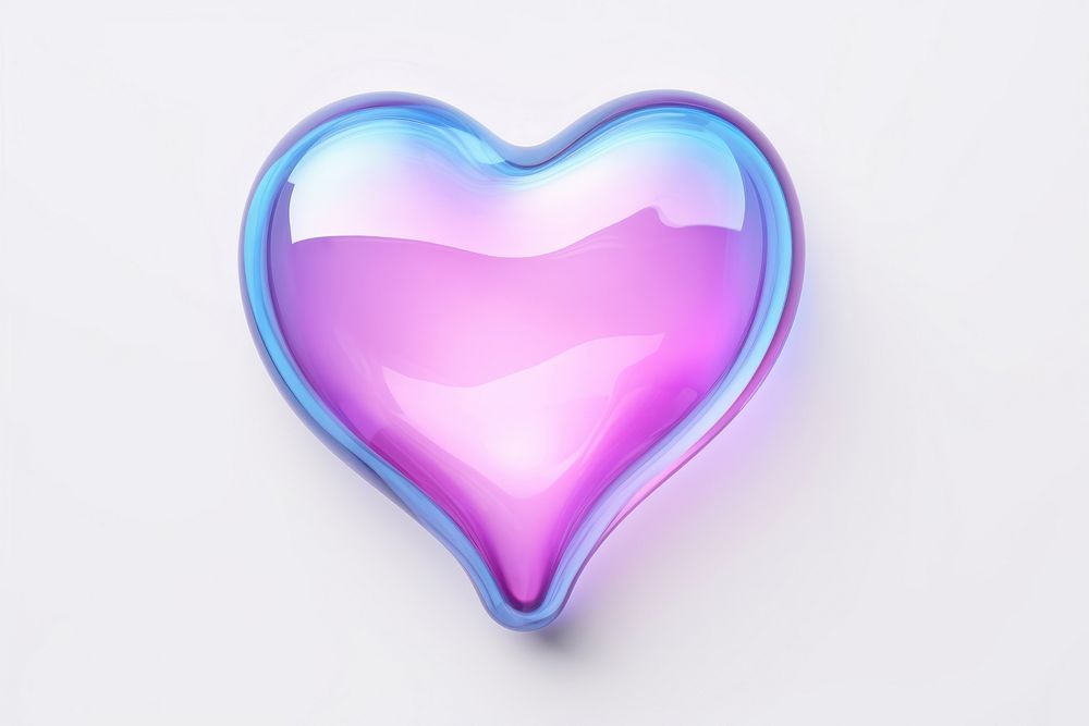 Glass liquid round blob heart purple shape white background.