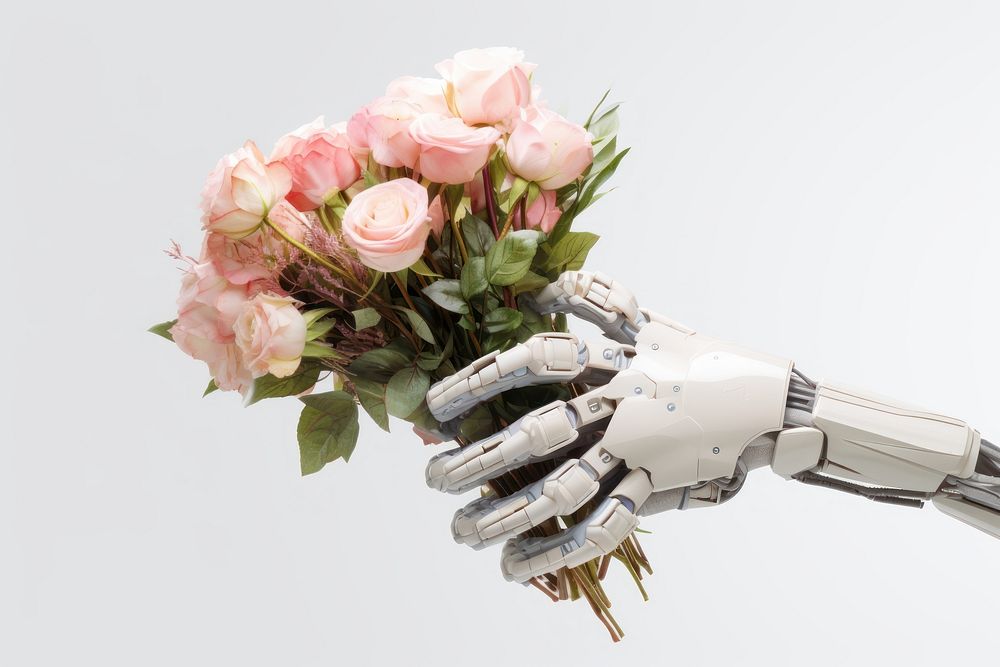 3d florist robot hand flower plant technology.