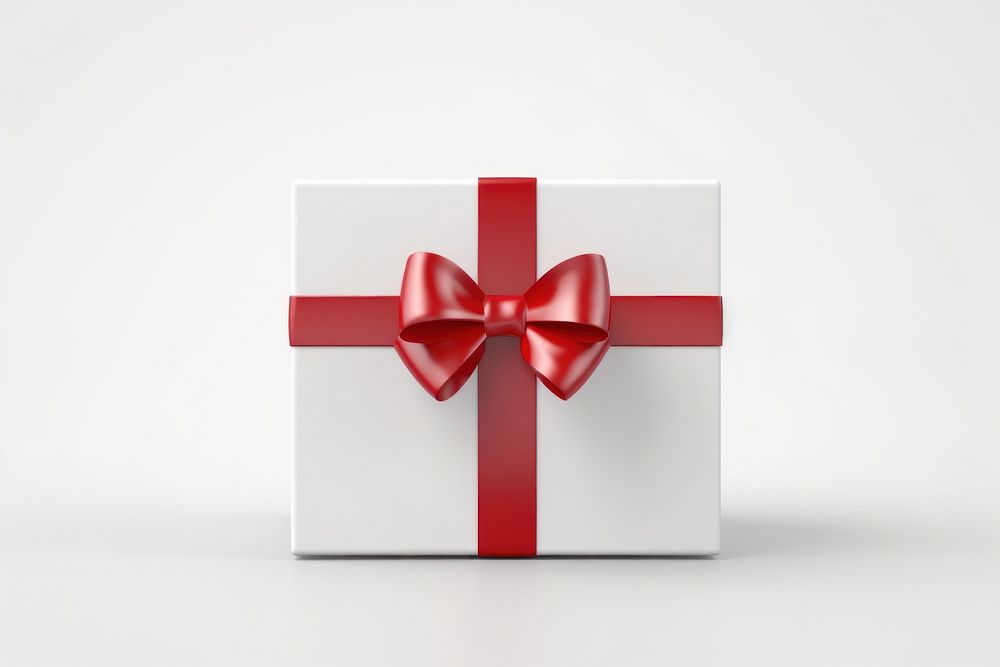 White gift box ribbon red white background.