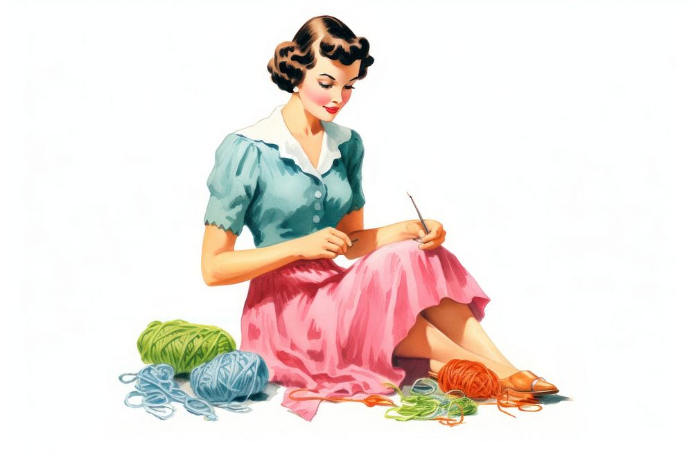 Woman crocheting adult art white background. AI generated Image by rawpixel.