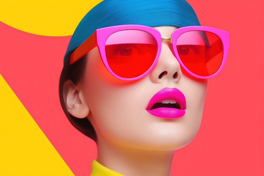 Woman wearing a sun glasses sunglasses lipstick accessories.