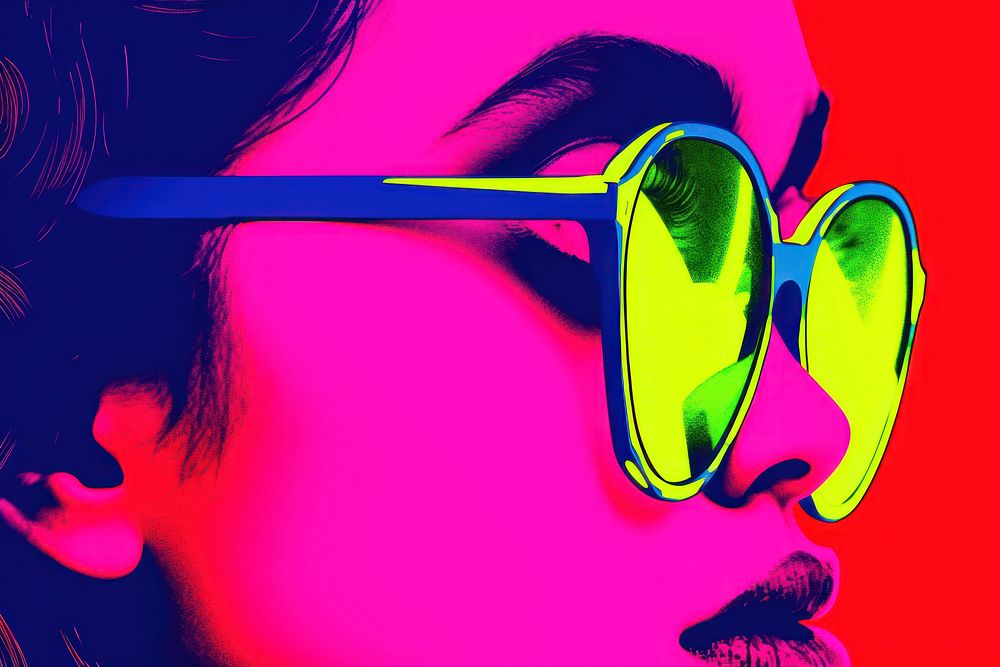 Woman wearing a sun glasses sunglasses graphics purple.