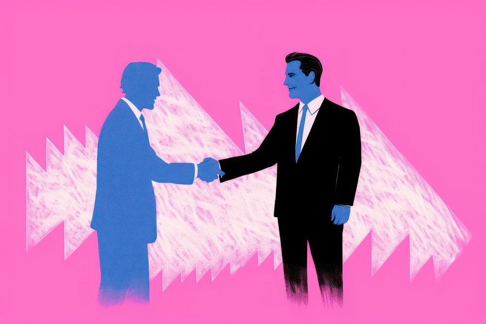 2 businessman handshake adult advertisement togetherness.
