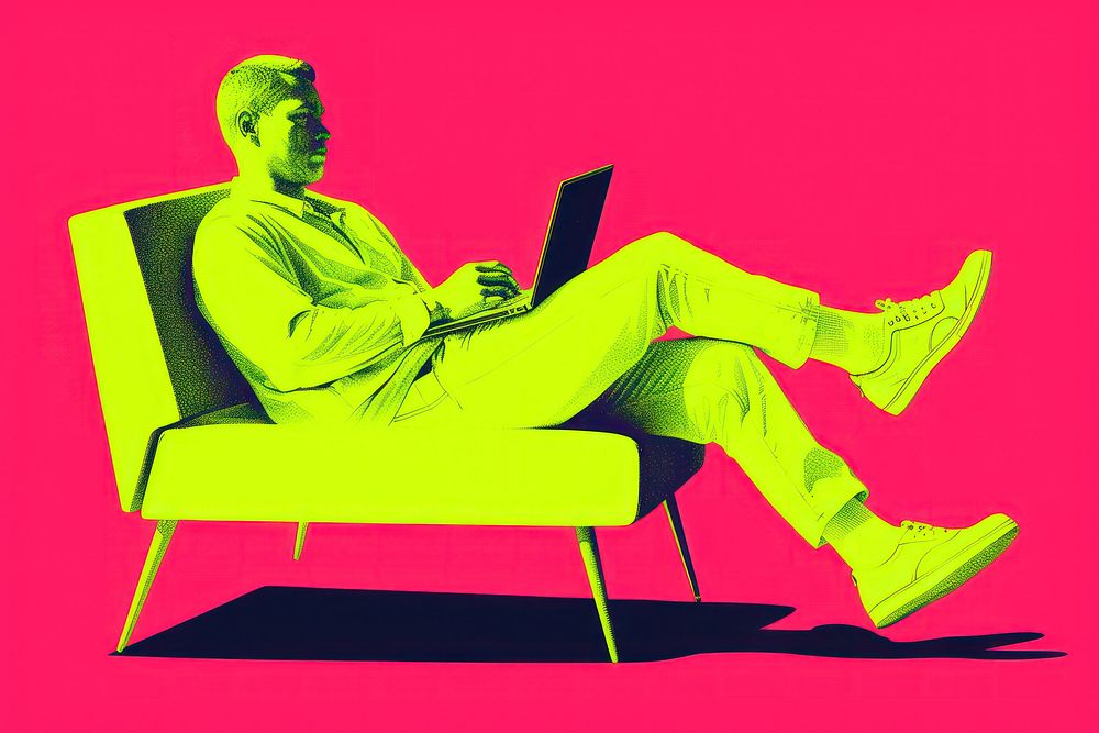 Man using a laptop on sofa furniture computer chair.