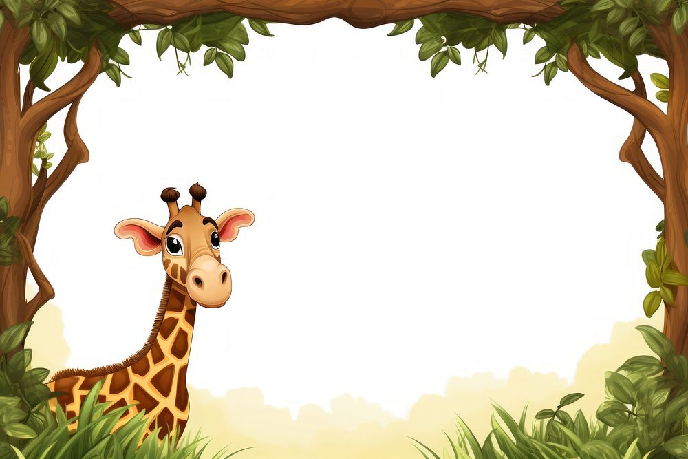 Giraffe savanna frame wildlife outdoors cartoon.