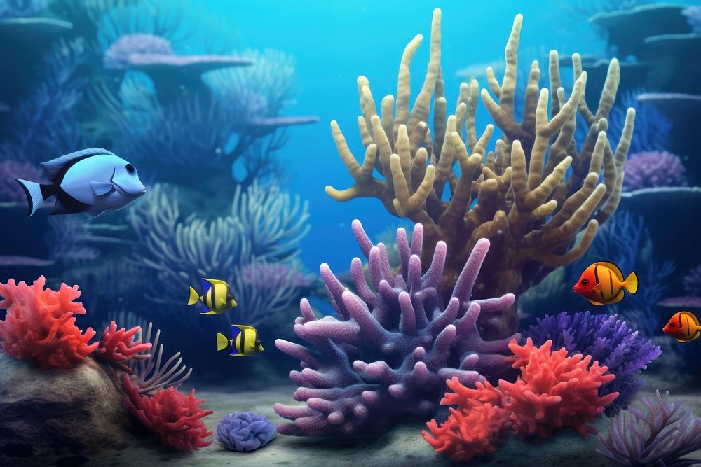 Coral reef with fish underwater aquarium outdoors.