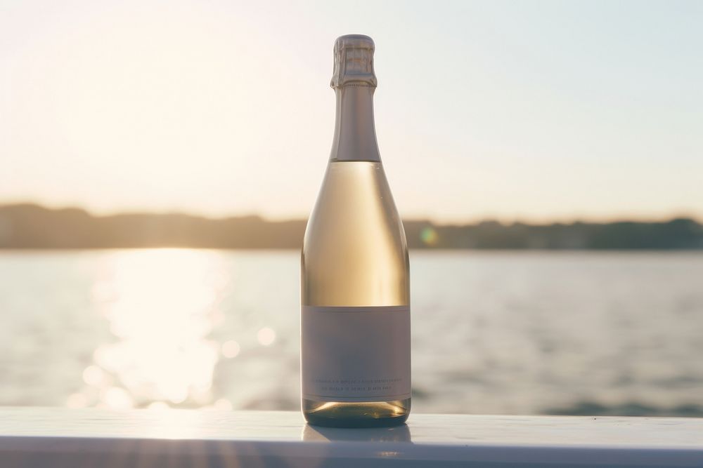 Bottle of champagne outdoors glass drink. 