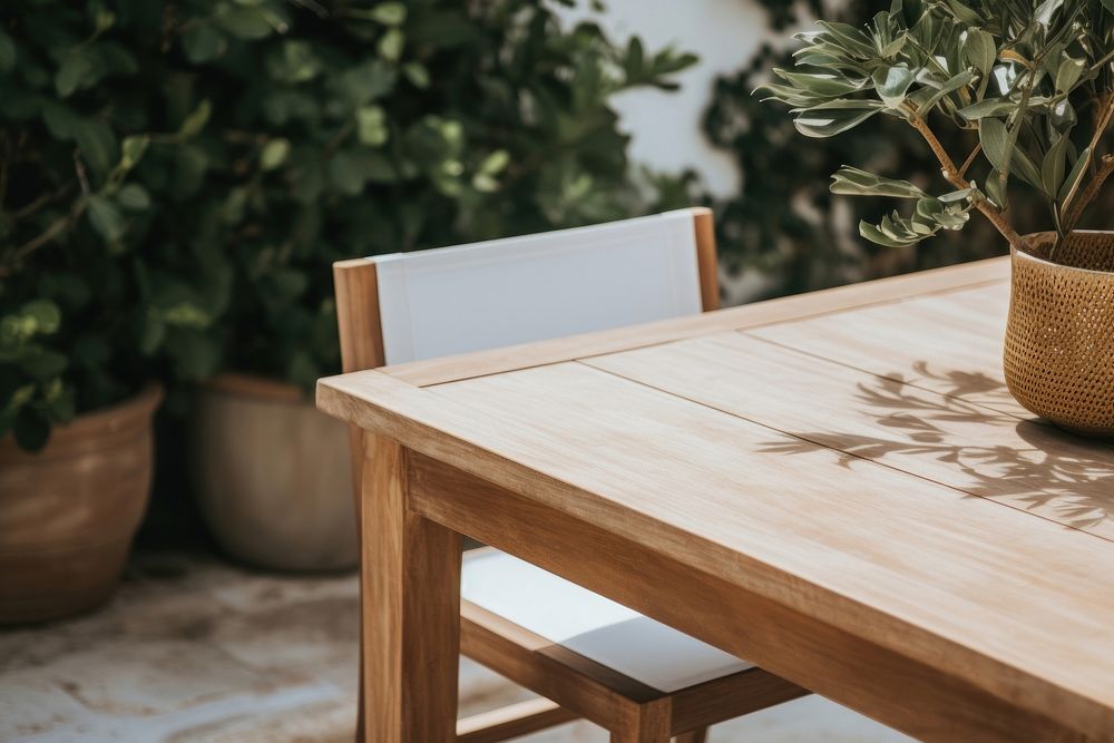 Dining table furniture hardwood plant. AI generated Image by rawpixel.