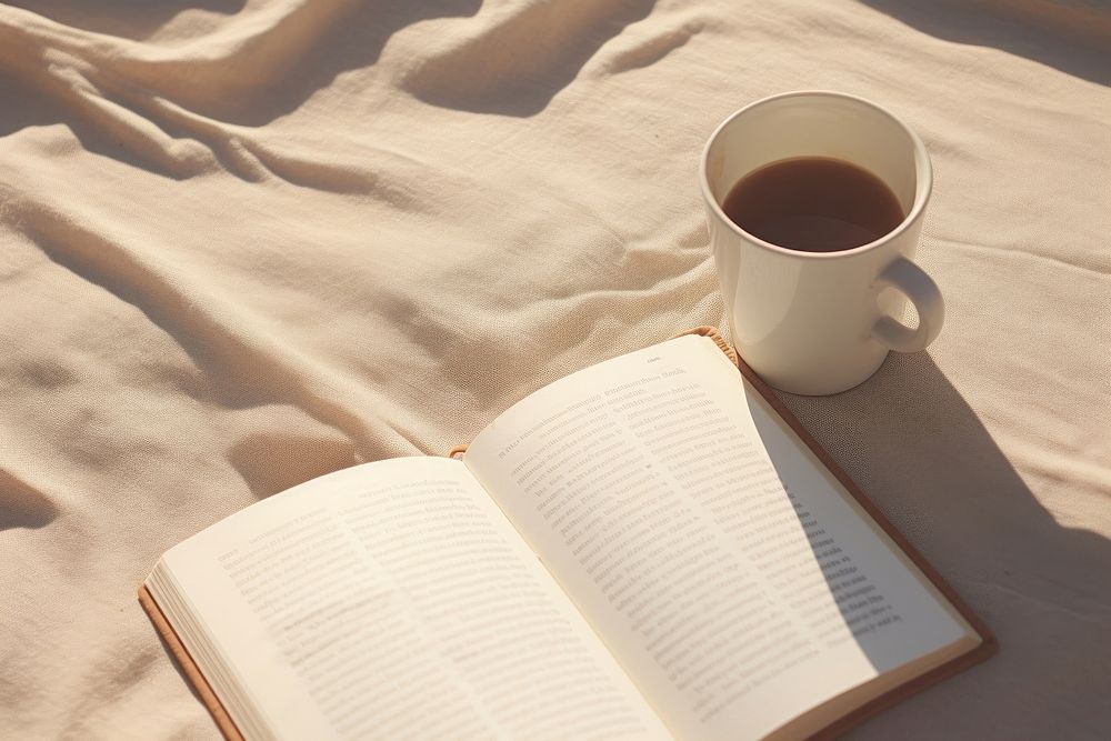 Fiction book and coffee publication blanket drink. AI generated Image by rawpixel.