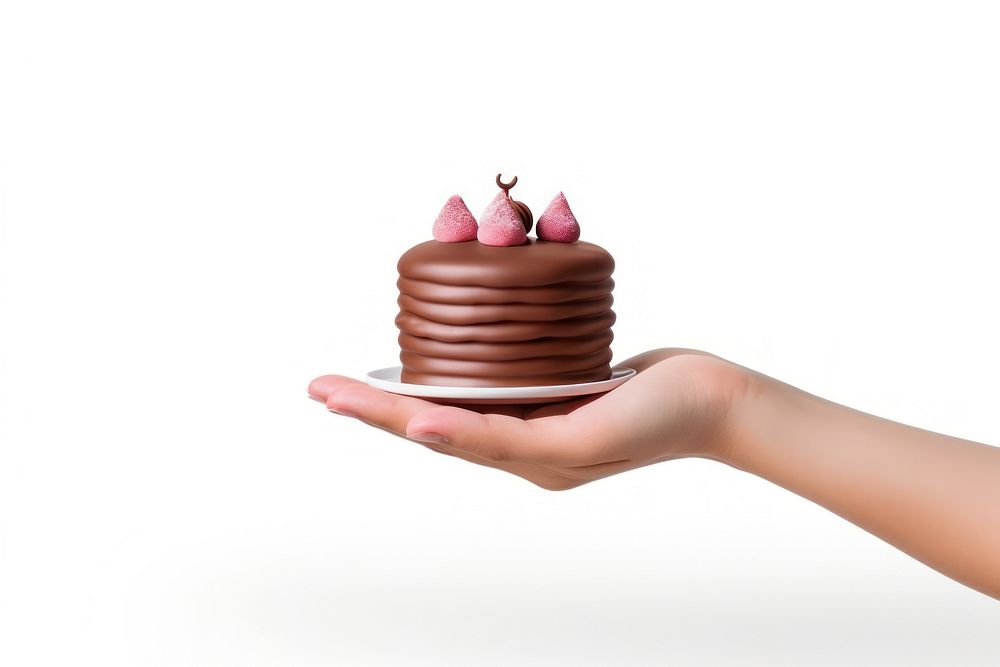 Hand holding chocolate birthday cake dessert cupcake adult.