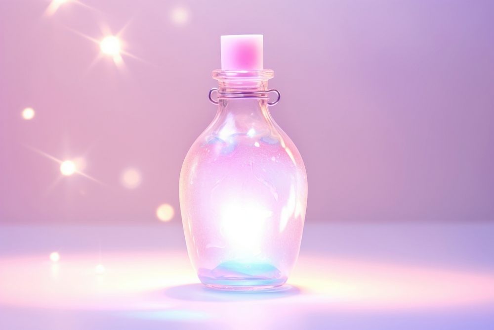 Soft pastel light pink bottle perfume illuminated.