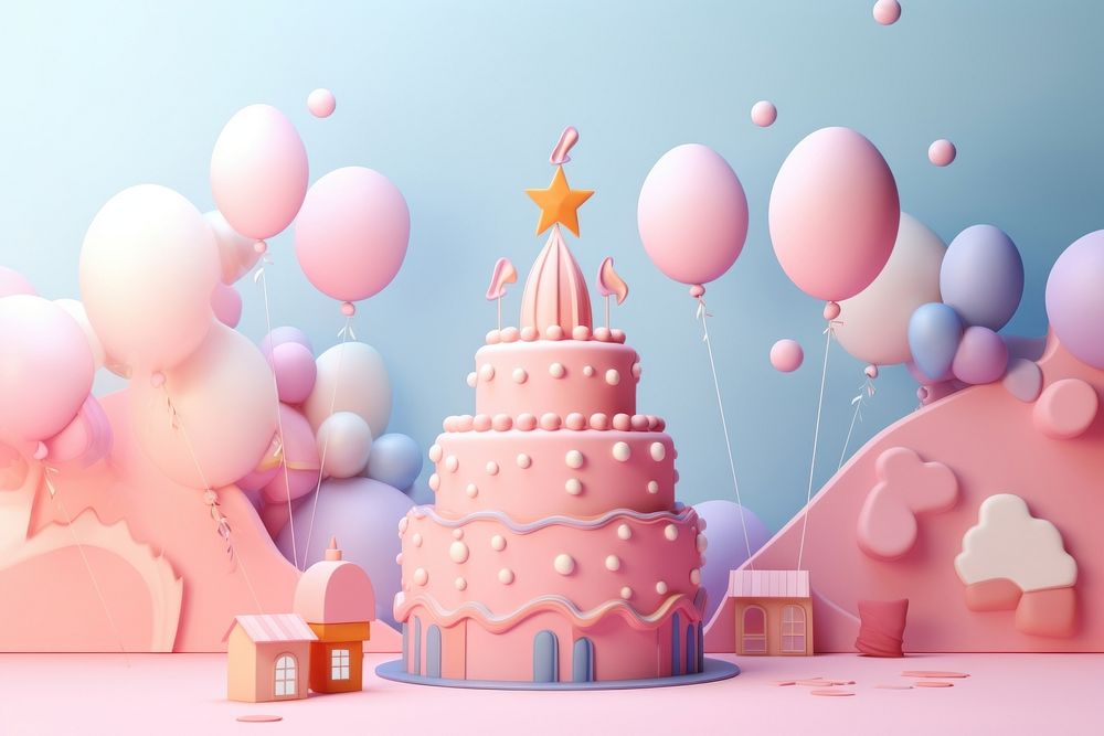 Cute brithday fantasy background dessert balloon party.