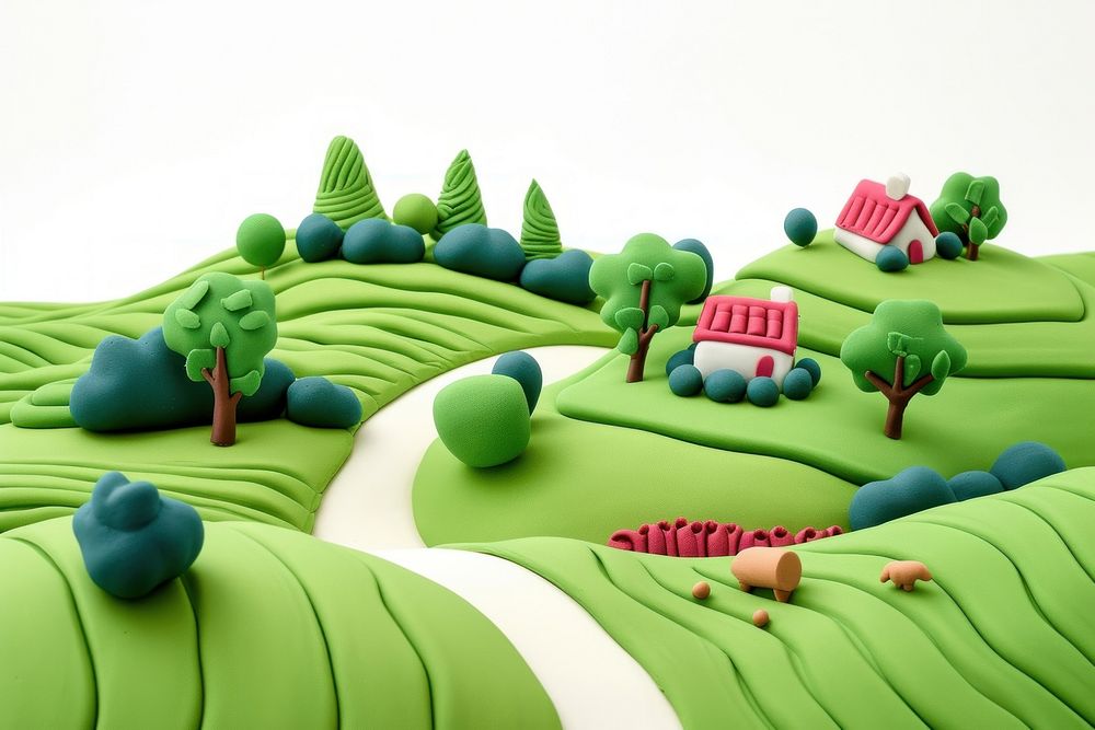 Clay 3d countryside dessert green food.