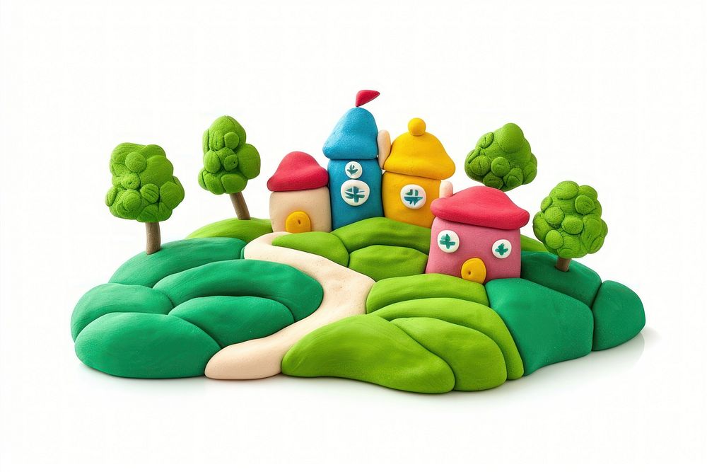 Clay 3d countryside toy white background representation.