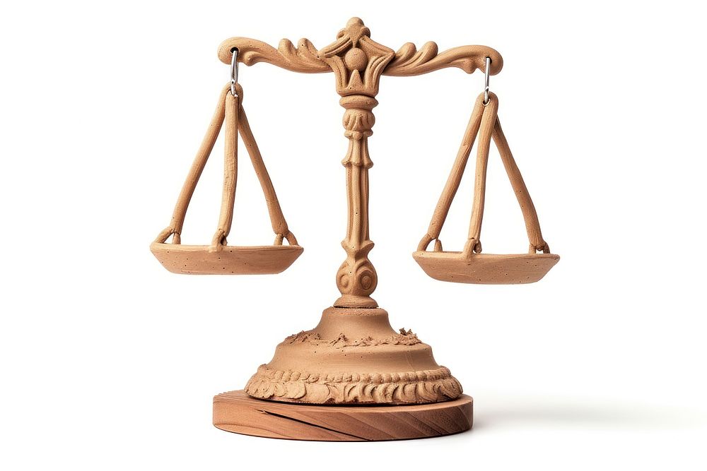Clay 3d legal justice balance scale lamp white background courthouse.