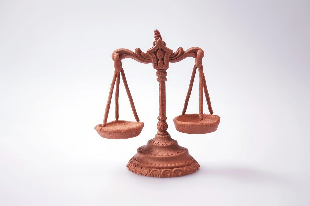 Clay 3d legal justice balance scale investment courthouse lighting.