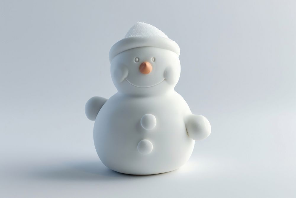 Clay 3d snowy ice porcelain figurine snowman.