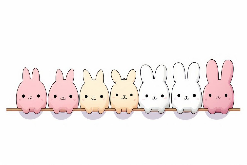  Rabbit in a row animal mammal white background. AI generated Image by rawpixel.