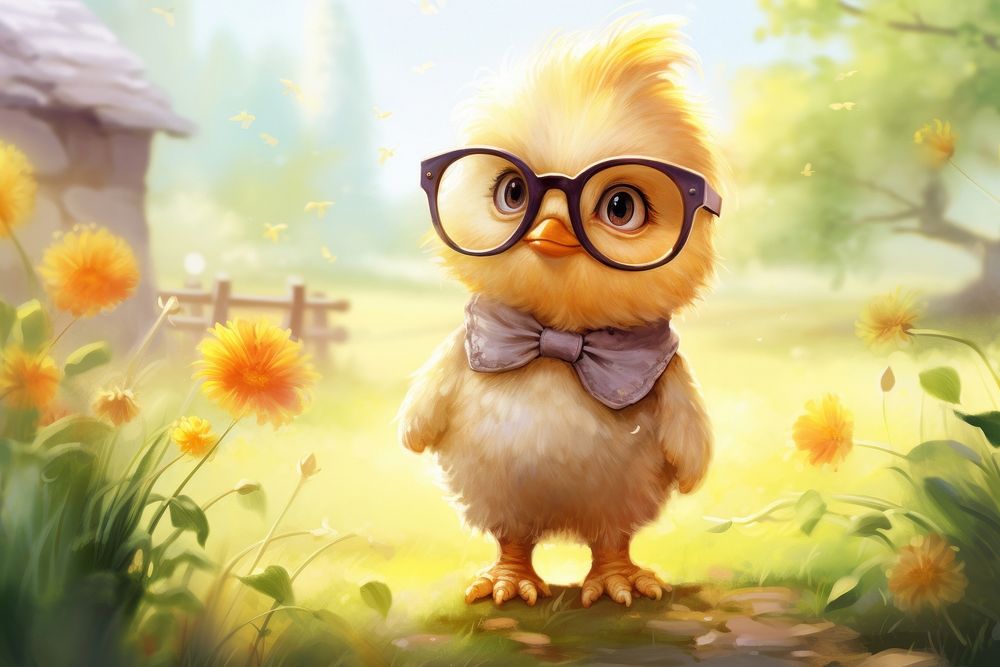 Baby chick glasses outdoors cartoon. AI generated Image by rawpixel.