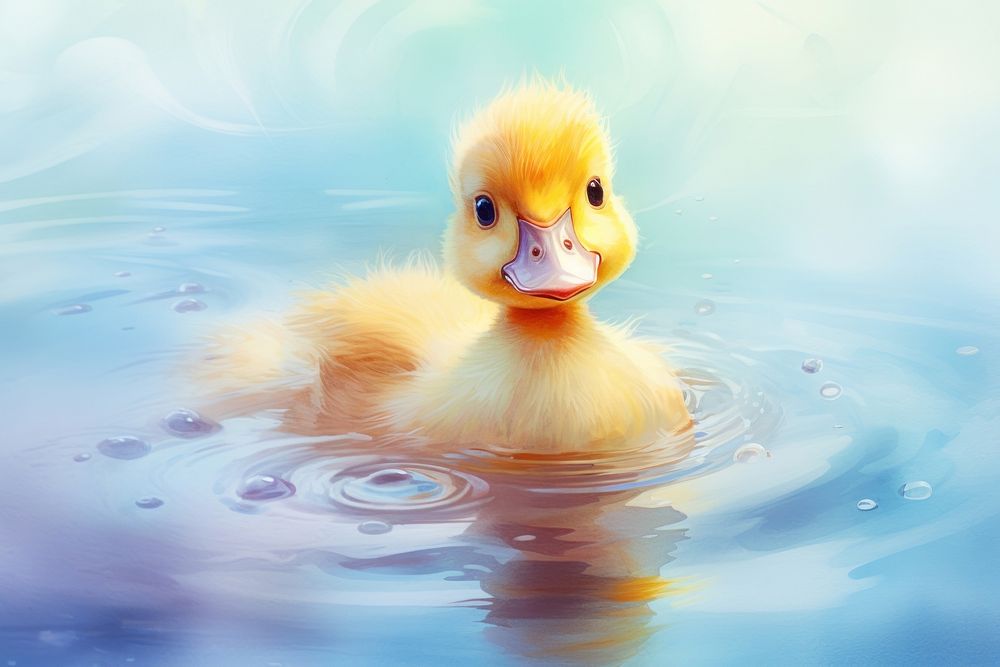 Baby duckling floating outdoors animal. AI generated Image by rawpixel.
