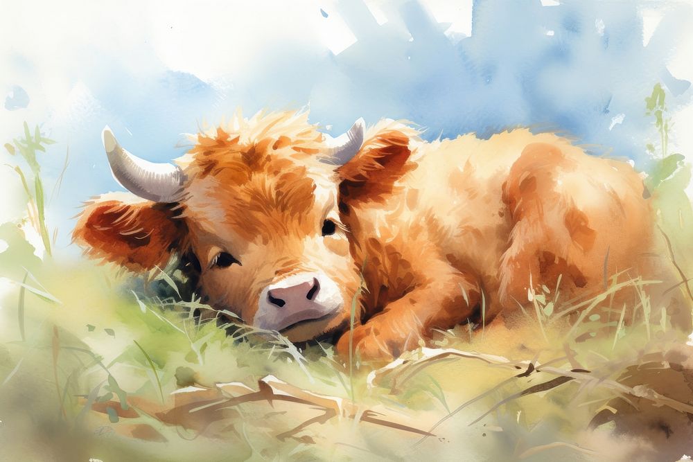 Cute baby cattle livestock outdoors mammal. AI generated Image by rawpixel.