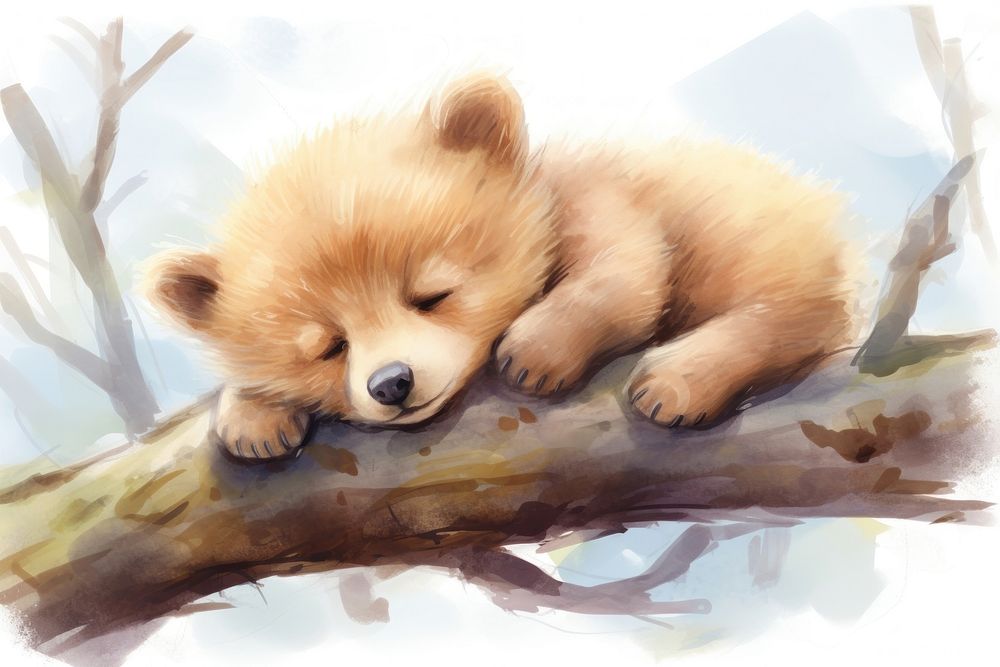 Cute baby bear cub sleeping drawing mammal. AI generated Image by rawpixel.
