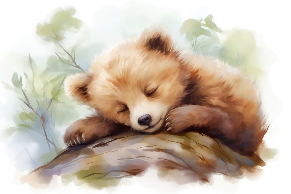 Cute baby bear cub wildlife sleeping drawing. AI generated Image by rawpixel.